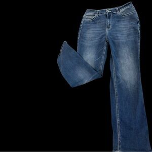 Flamingals Woman’s Jeans. Bootcut, Embroidered Pockets, SZ Large Exc.Condition